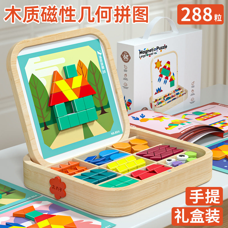 Magnetic tangram puzzle geometric blocks - educational toy for toddlers & preschoolers (ages 3-6) - perfect for boys & girls
