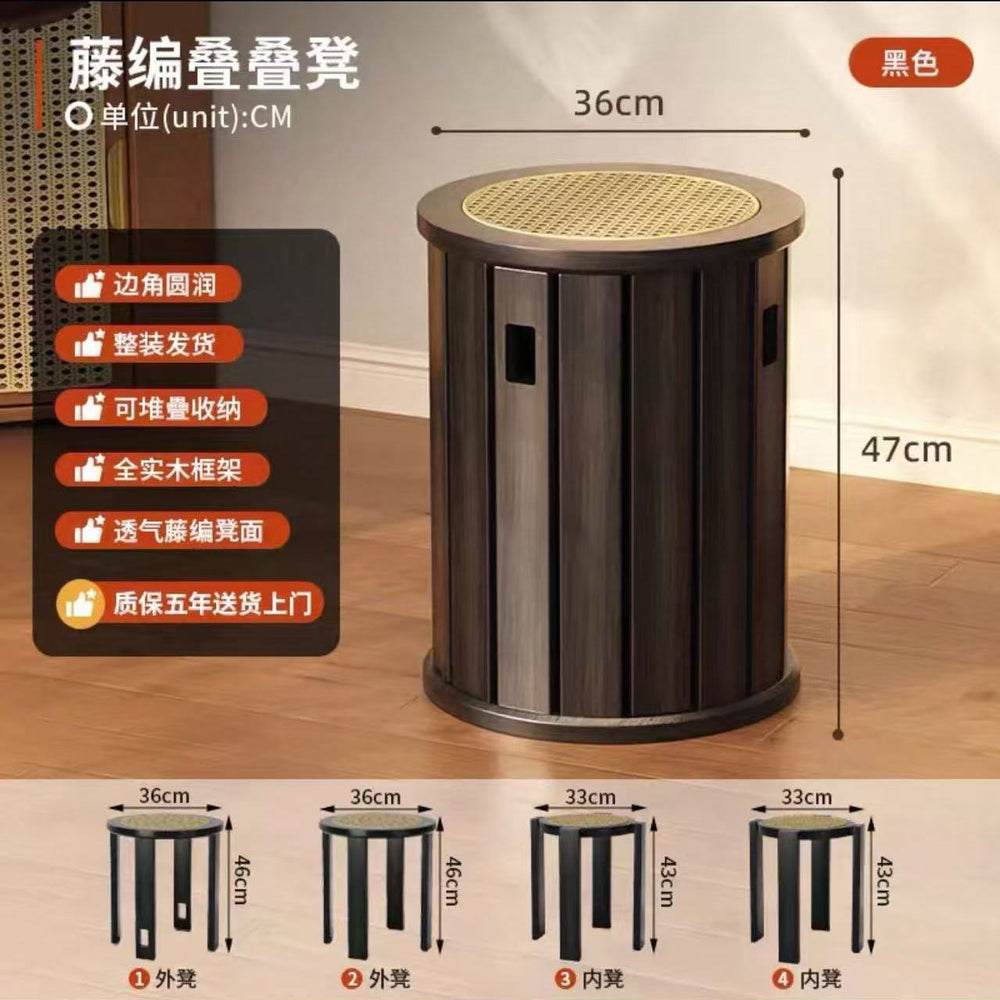 Solid wood stool for home stackable spare dining table bench creative round stool medieval style rattan stacking stool combination stool