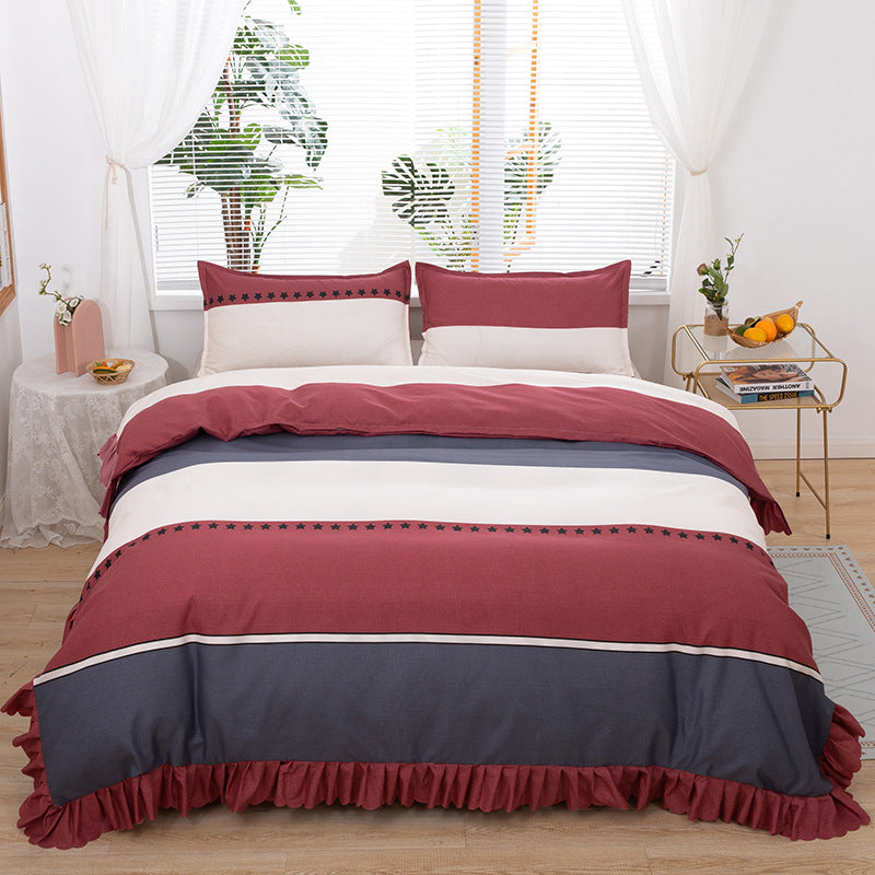 Korean style lace duvet cover, king size 220*240cm, princess duvet cover, student dorm single duvet cover, cartoon wedding bedding