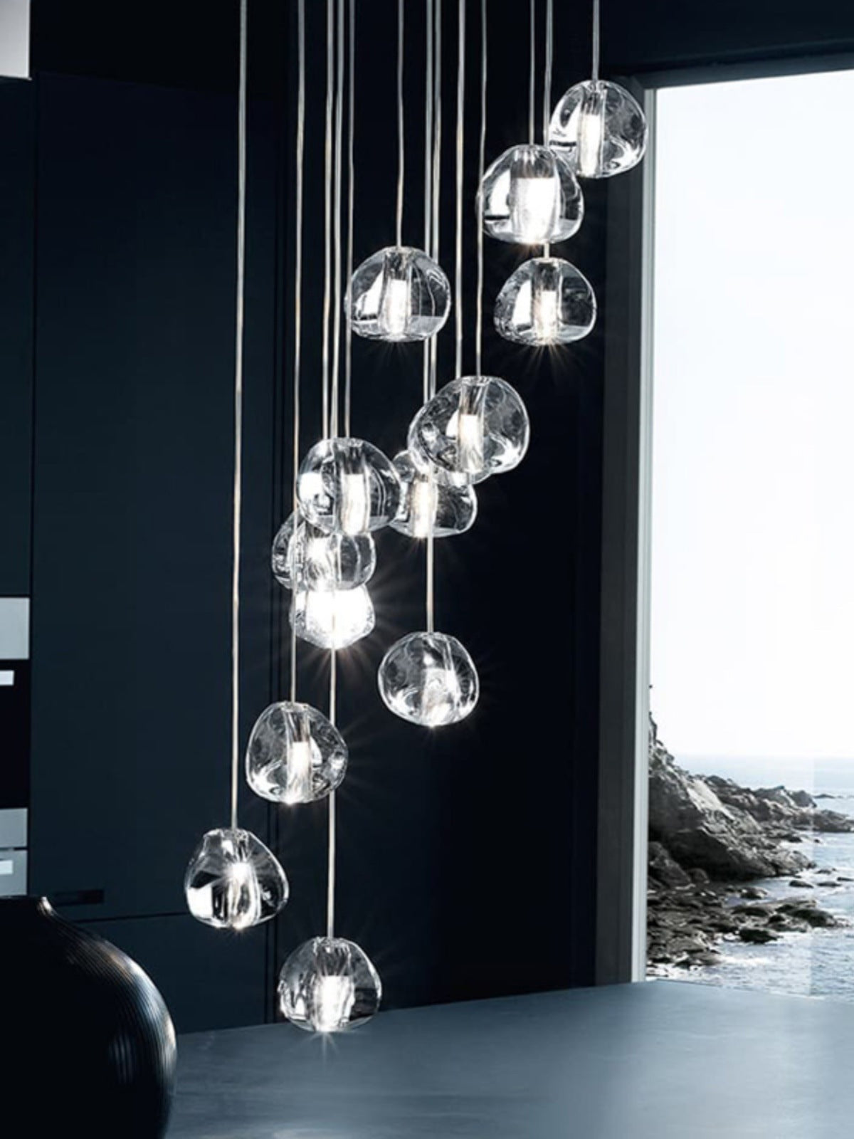 Nordic duplex villa retro rotating staircase crystal lamp G9 lamp holder simple restaurant dining room living room chandelier