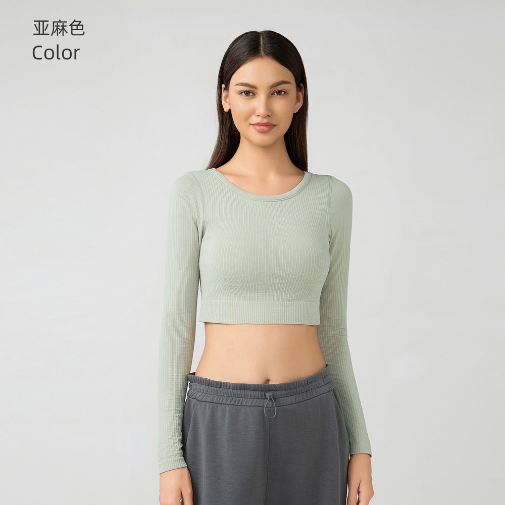 Women's yoga top with built-in bra pads, running & fitness cropped stretch top, new slim-fit long sleeve activewear - daw197
