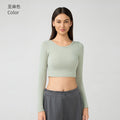 Women's yoga top with built-in bra pads, running & fitness cropped stretch top, new slim-fit long sleeve activewear - daw197