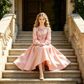 European and american new style teenage robe evening dress, big kids long dress, girls' formal dress, princess dress, long sleeve satin formal dress