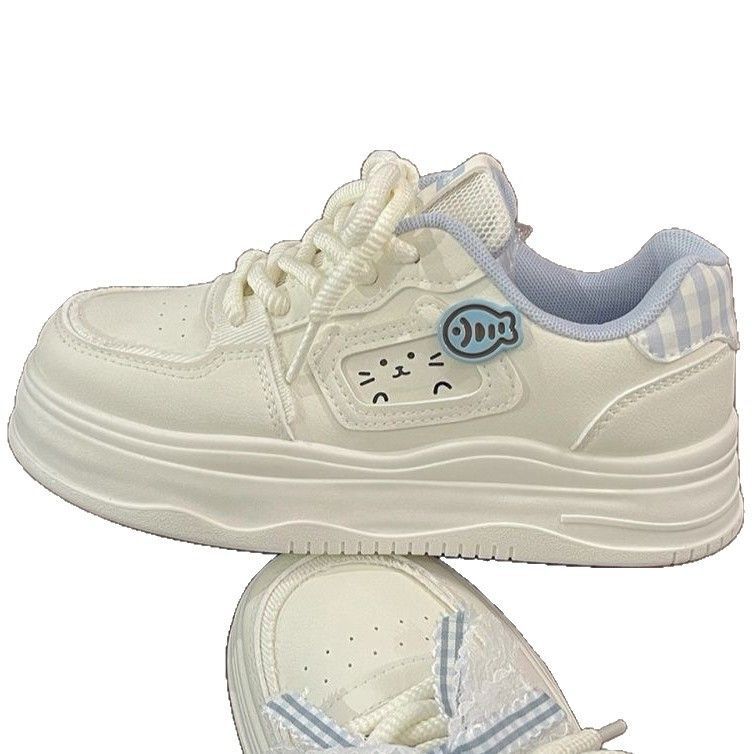 Girls' creamy chunky platform sneakers -  spring new arrival - bread shoes, cute, unique, versatile casual skate shoes