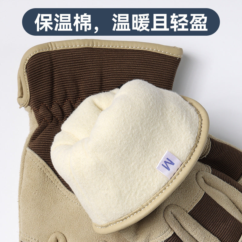 Winter deerskin warm gloves piled thickened non-slip and wear-resistant outdoor snow shoveling cold storage cold protection work gloves