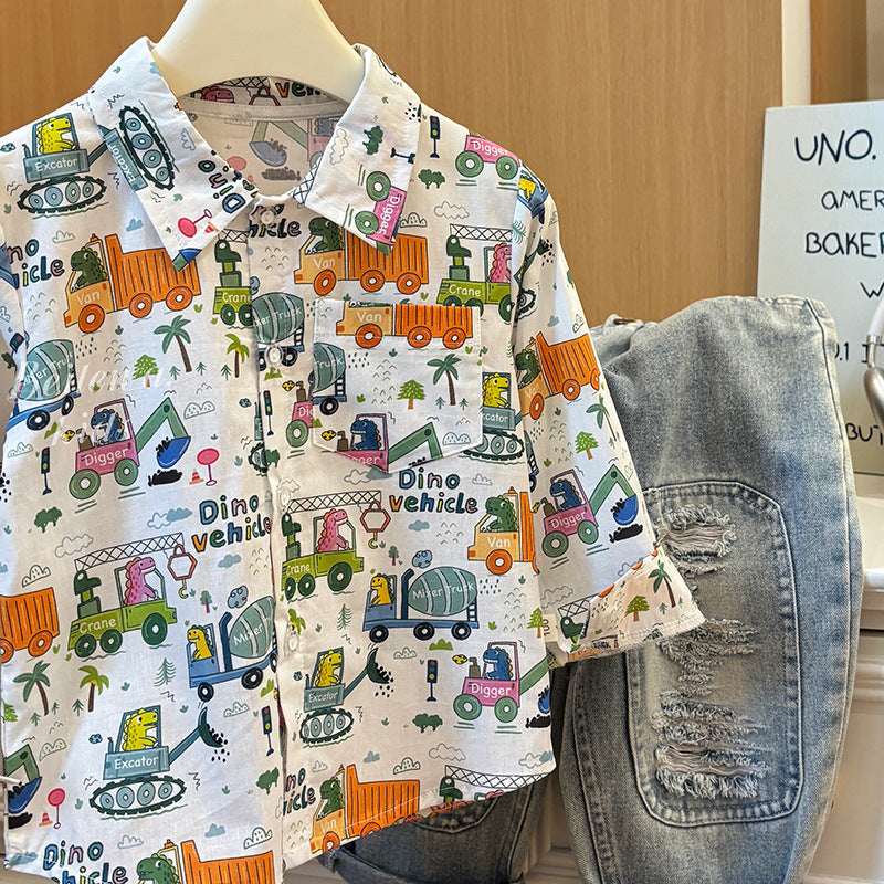 Kids' shirts: new  styles for boys - stylish cotton cartoon shirts for spring and autumn. casual turn-down collar cardigans for toddlers and young children