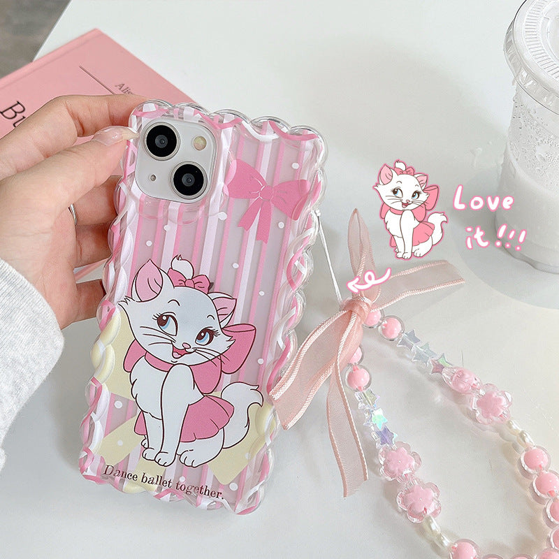 Twist material suitable for apple 16pro cute mary cat mobile phone case iphonexr anti-fall bracelet protective cover