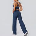 Sexy criss-cross back sports bra set with high-waisted straight-leg wide-leg yoga pants - quick-dry outerwear for running and fitness