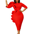 D608 cross-border  fashion women's round neck elegant three-quarter sleeve ruffle trim african dress
