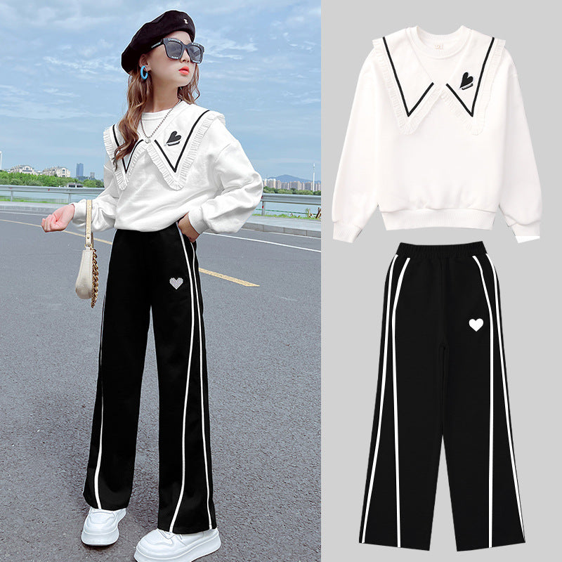 Girls' spring/autumn  new stylish tracksuit set - girls' casual wide-leg pants two-piece outfit for big girls and children