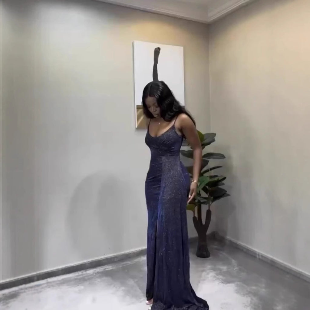 European and American style fashion new product flash suspender low-cut sexy irregular hip-wrapped dress women's clothing