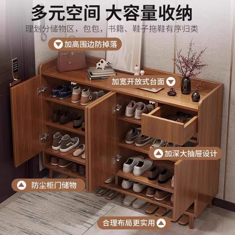 Solid wood core shoe cabinet new 2025 household entrance entrance entrance storage cabinet integrated against the wall indoor storage shelf
