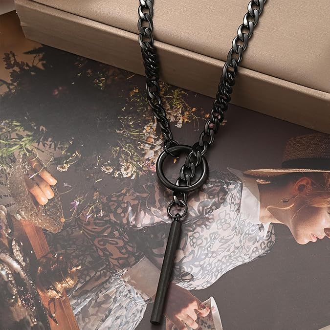 Women's ring sliding chain necklace stainless steel chain necklace punk rock collar necklace handmade available
