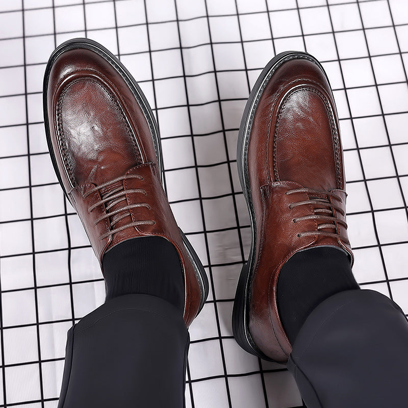 Men's leather shoes - new spring/autumn collection: textured leather, business casual, british style, korean design, perfect for work, groom, and weddings