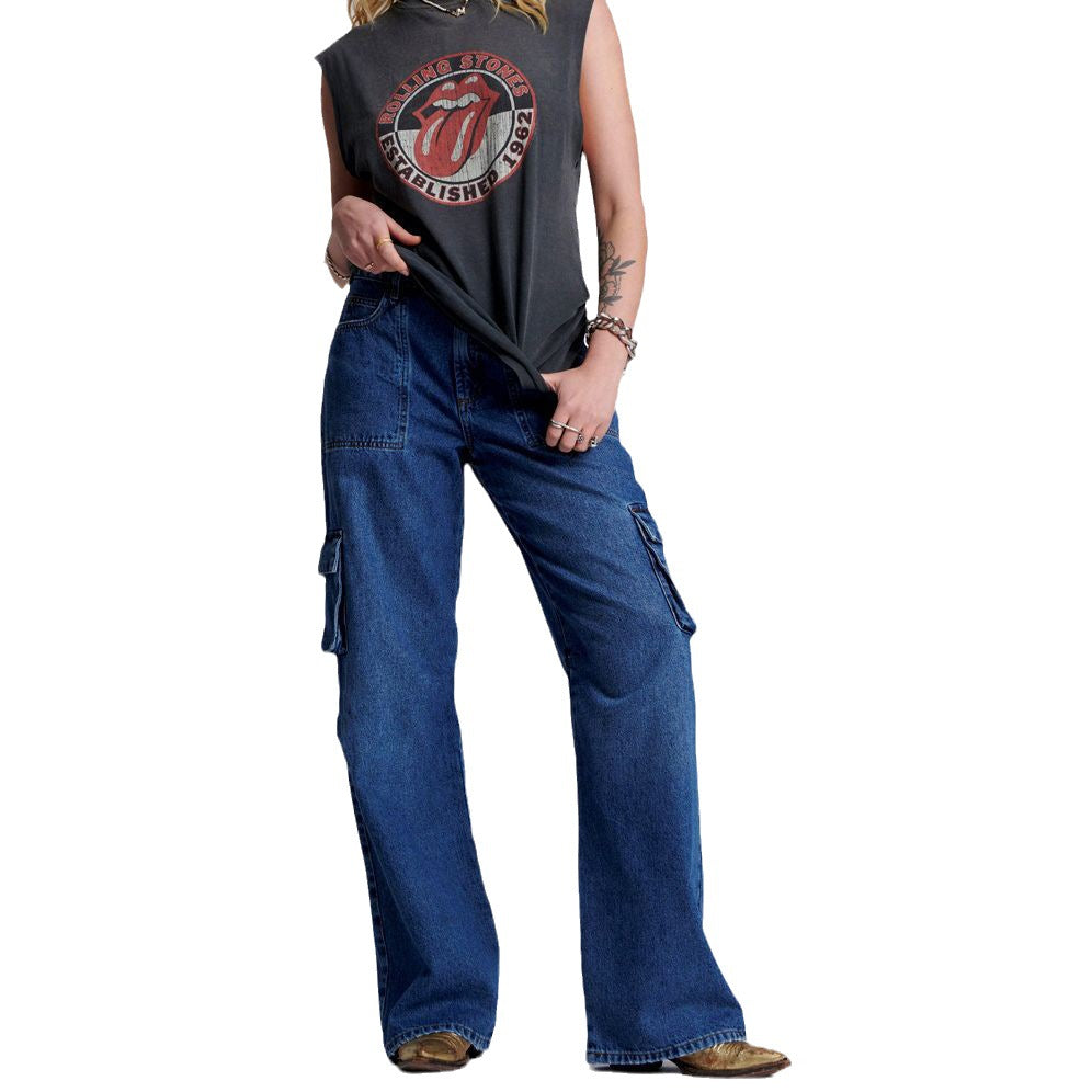 Temu multi-pocket jeans women's european and american washed workwear pants y2k style loose streetwear trendy jeans