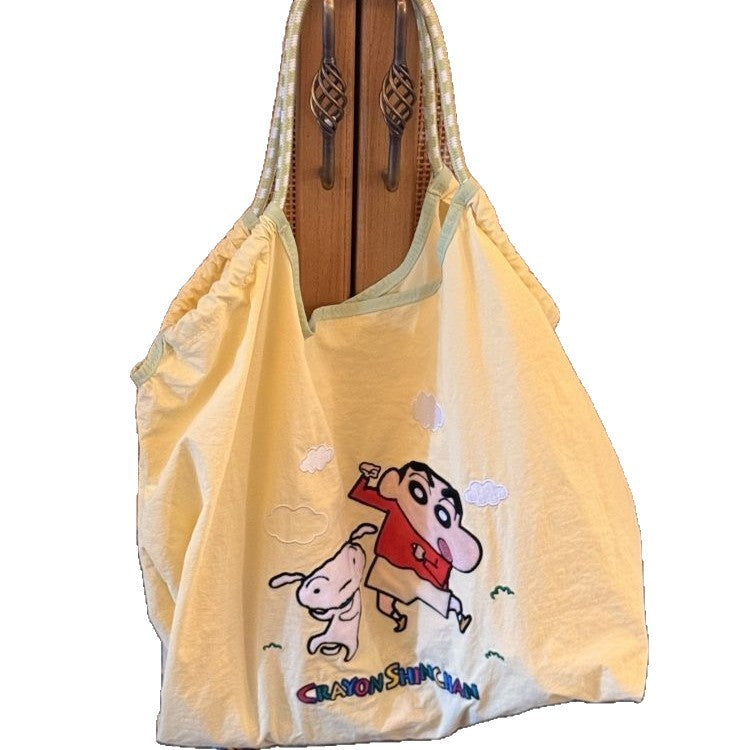 Summer new crayon shin-chan embroidered cartoon large capacity commuter eco-friendly shopping bag shoulder bag fashion tote bag
