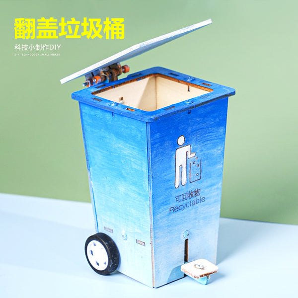 Science and technology small production flip trash can, primary and secondary school students science experiment puzzle creative invention handmade DIY material