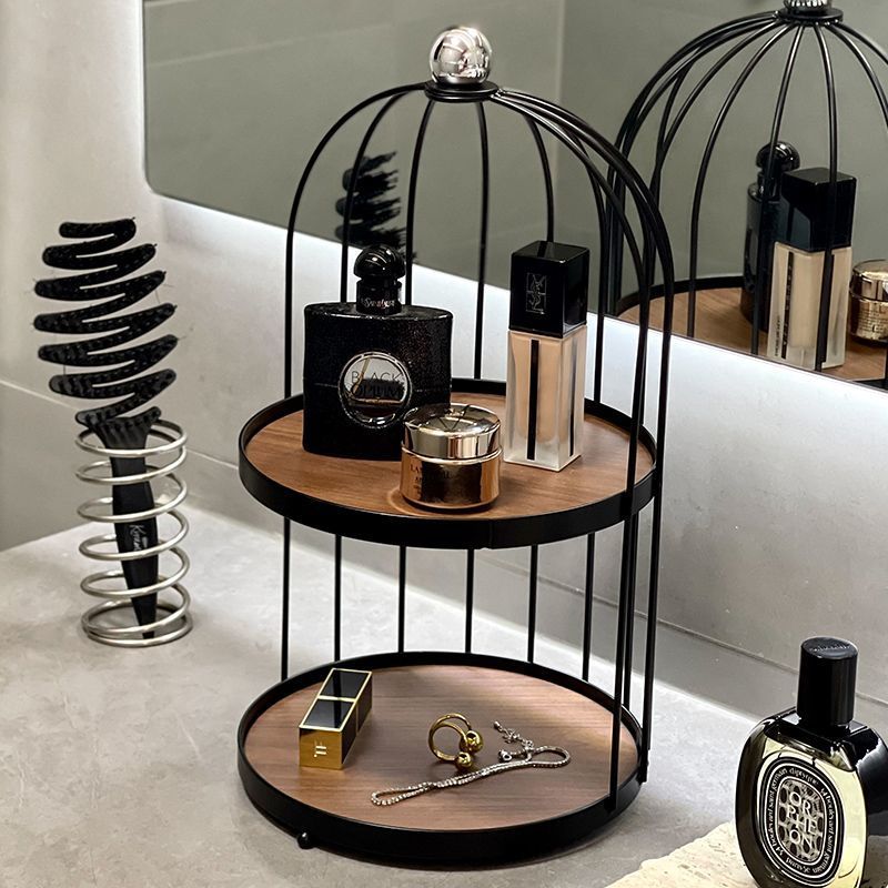 Classy medieval style cosmetics perfume multifunctional storage rack iron aromatherapy jewelry countertop double layer rack for home