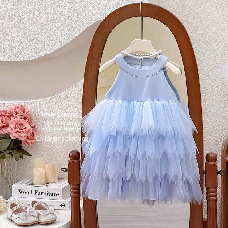 Girls' dress  summer new arrival: ethereal french gradient feather gauze princess dress