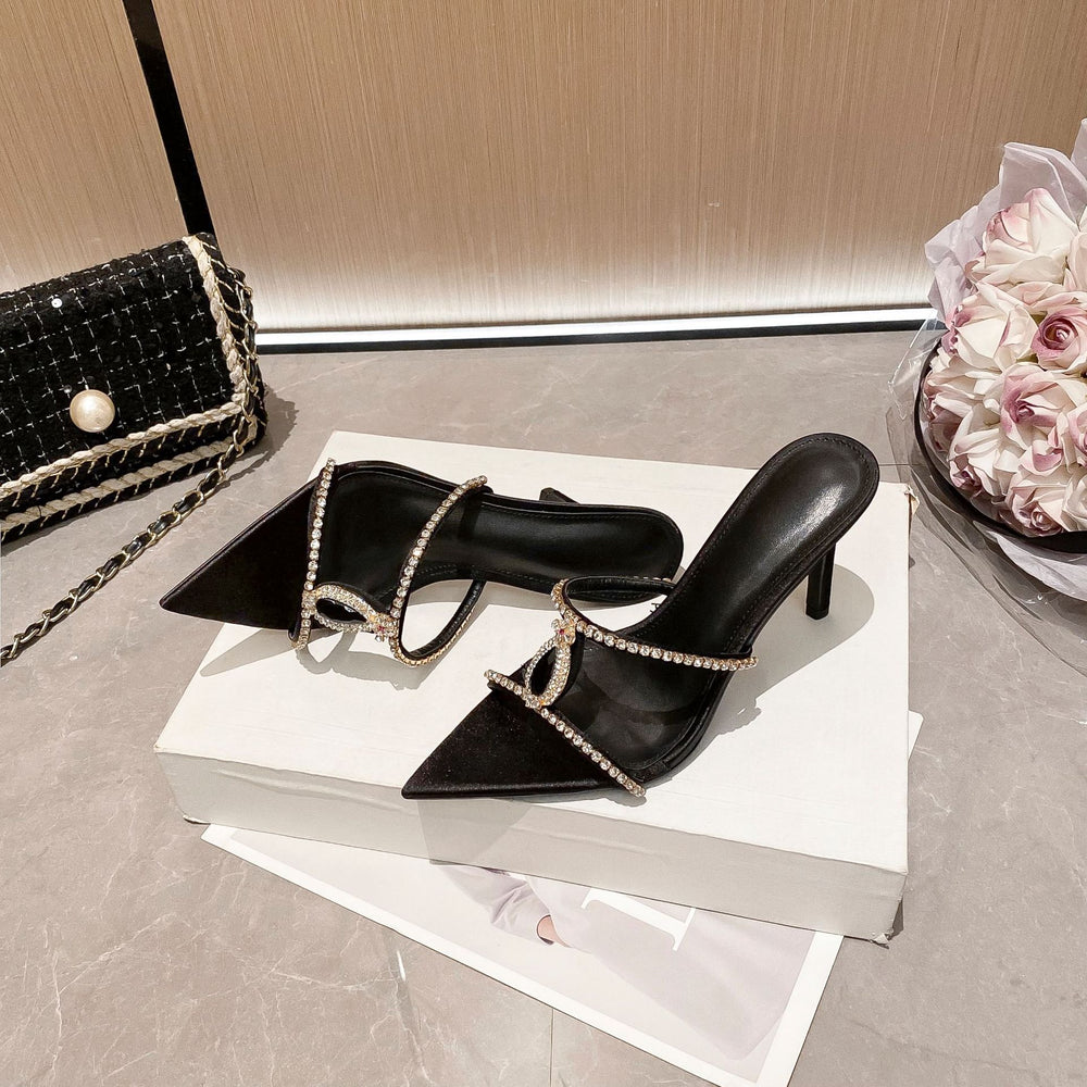 Wo huizhou city 2026 summer new european and american pointed toe gemstone stiletto slippers, open-toe thong sandals with rhinestone embellishments for outdoor wear