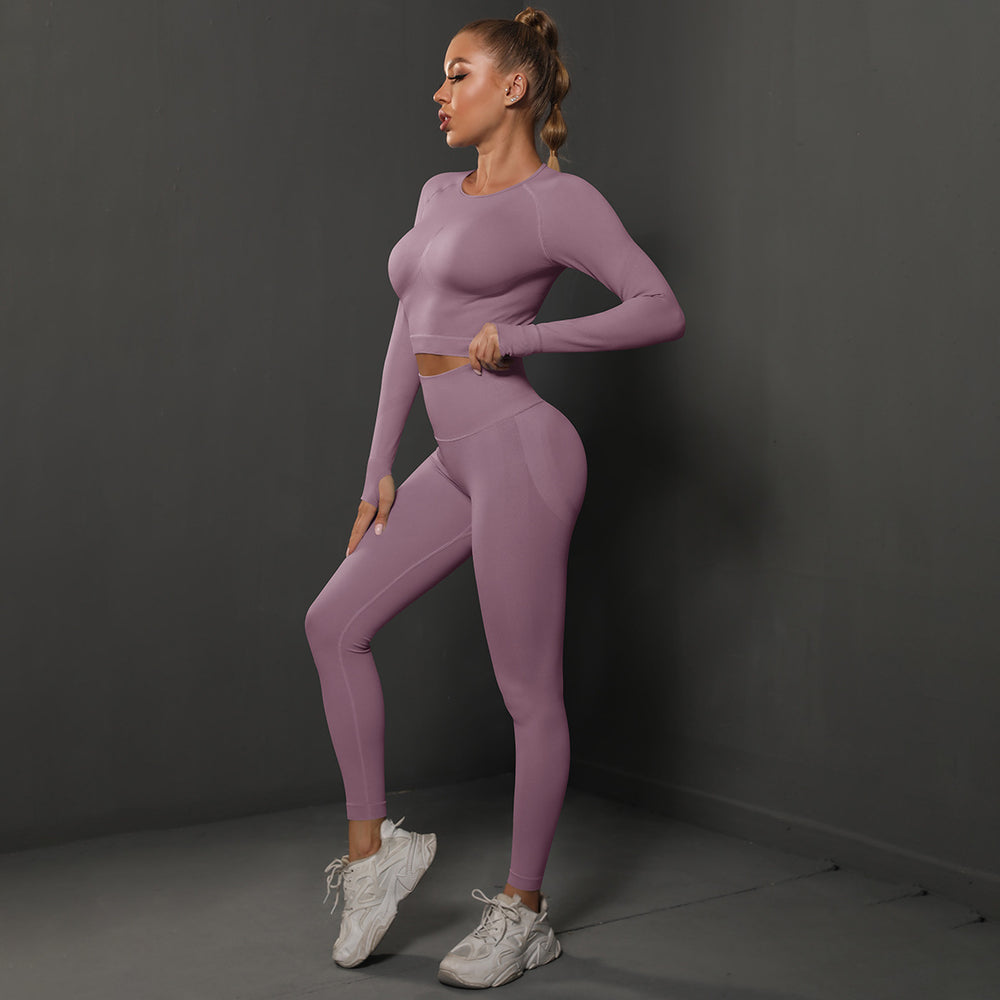 Ready-to-ship cross-border seamless peach lift butt lifting yoga set - women's two-piece activewear for running and fitness (us/eu style)