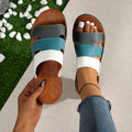 European and american export plus size patchwork flat slippers women's cross-border round toe woven one-strap outdoor beach sandals
