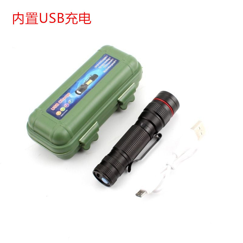 Cross-border LED small flashlight with side light COB strong light telescopic zoom USB charging set Mini 518 flashlight