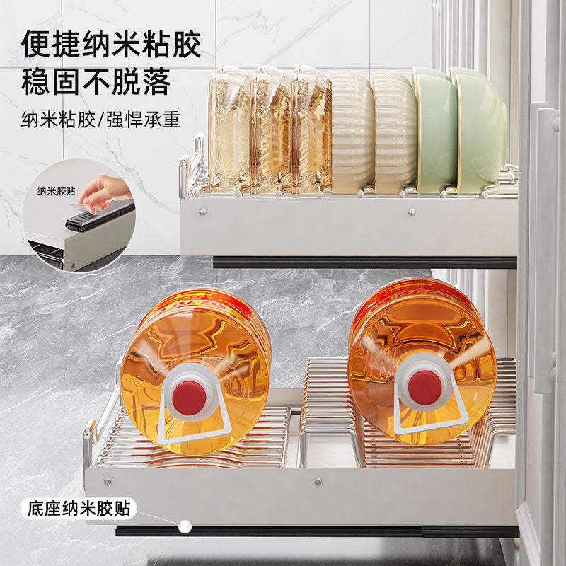 Pull-out Dishes Storage Rack Drain Bowl Rack Kitchen Multifunctional Cabinet Pull Basket Built-in Drawer Dishes Integrated Bowl Basket