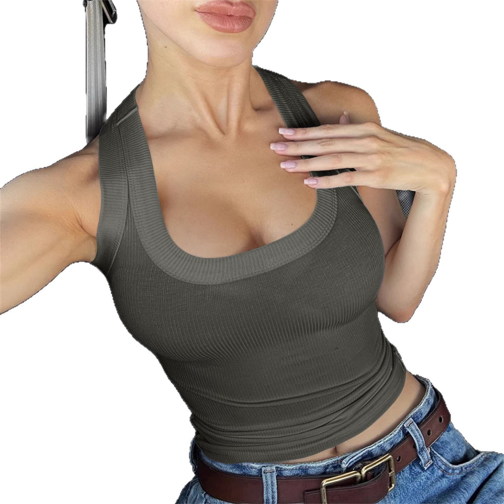 fashiony2k hot girl pure coloreasiest for matchhalter t-shirttops women's clothing  summer  independent station