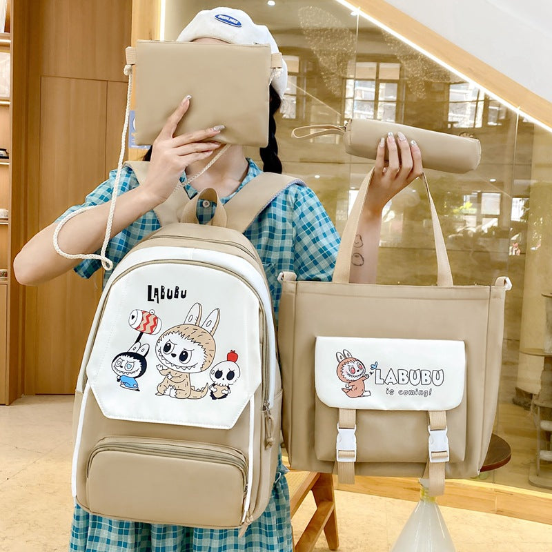 Large-capacity schoolbag four-piece backpack, primary and secondary school student schoolbag, Japanese cute high-value girl backpack