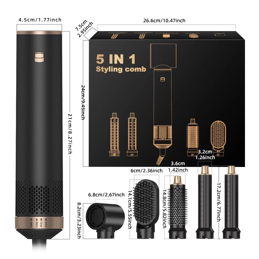 Cross-border 5-in-1 hair dryer, multi-functional hair dryer, curling iron, straight hair comb, European and American electrical hot air comb.