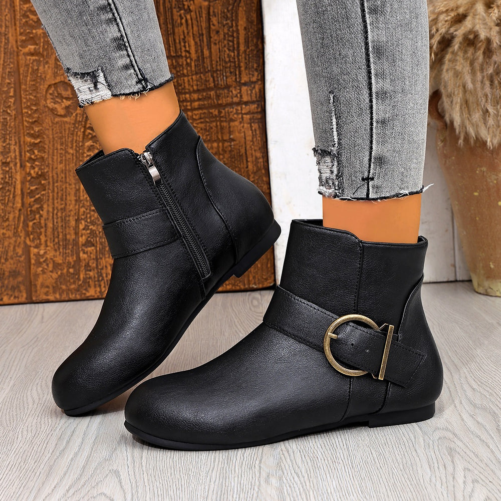 plus sizefashion chelsea large ring buckle side zipper boots fall and winternew arrivalpure colorflats cross-border fashion boots