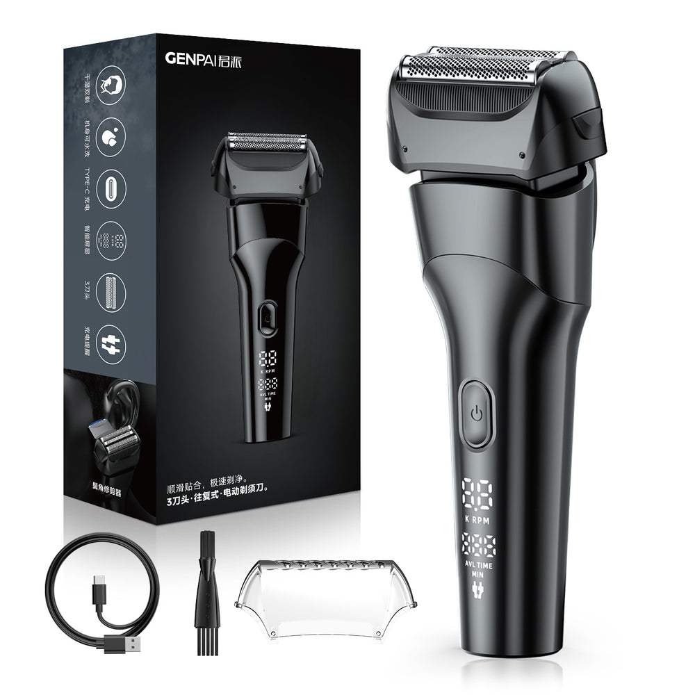 floating 3-blade reciprocating men electric shaver digital display full body washable usb fast charging shaving razor