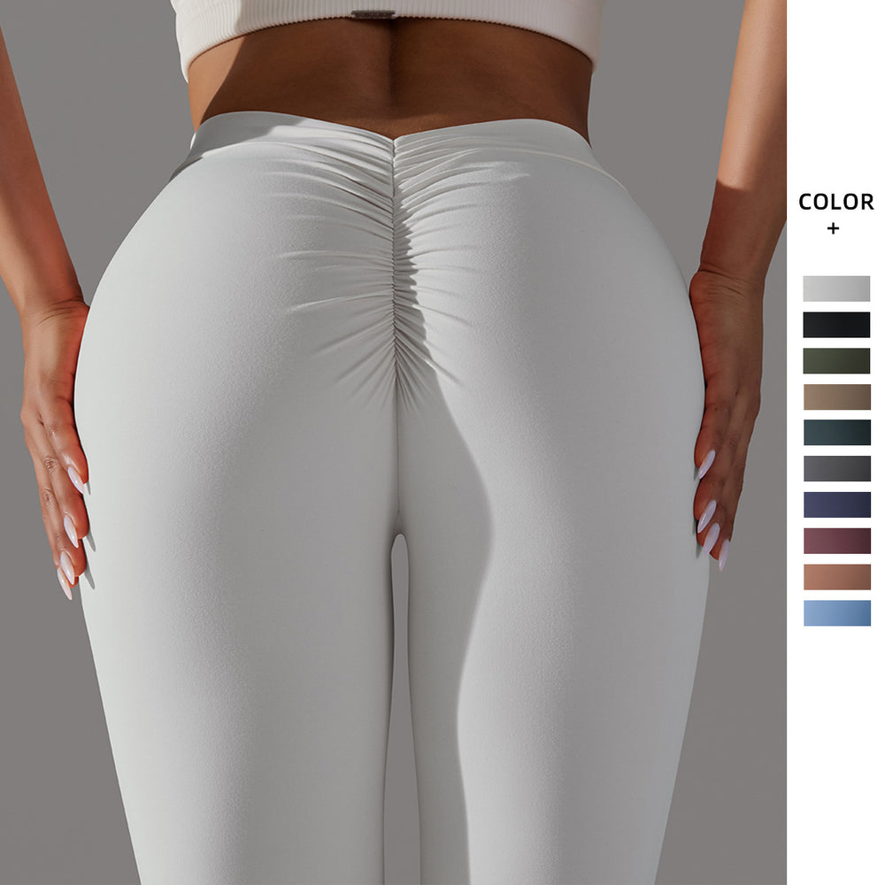 Fashionnew arrival butt lift and tummy control without embarrassing line elastic tight yoga pants v waist brushed nude sports fitness pants