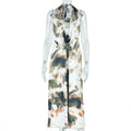 European and american style casual fashion women's printed ruched backless dress set - sleeveless tie-up deep v-neck maxi dress two-piece outfit