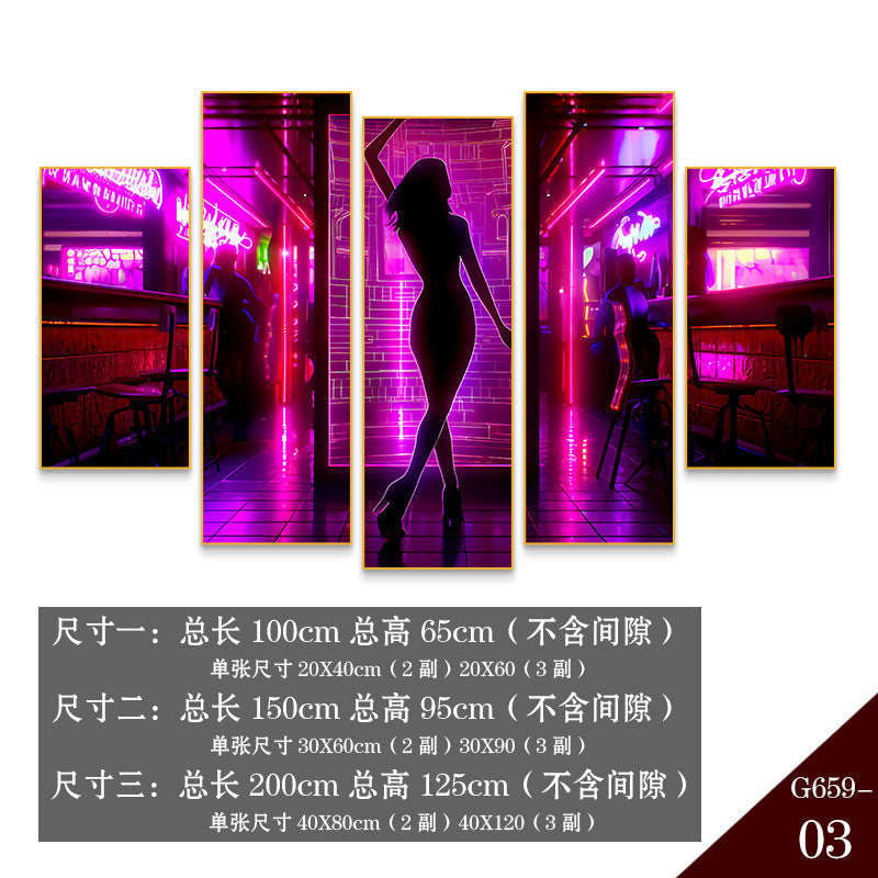Bar clear bar wall decoration painting KTV box private room atmosphere decoration mural neon lights beautiful woman back painting
