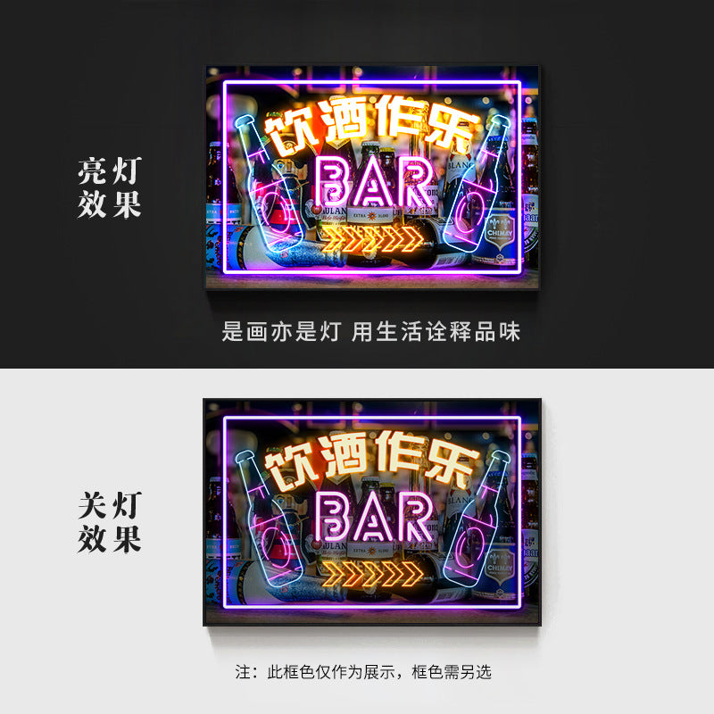 Bar wall decoration painting clear led neon lights luminous characters hanging paintings BBQ shop KTV box pub with lights painting