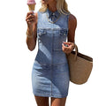 fashion  summer new arrival silmshirt collar silmcasual denim vest dress for women