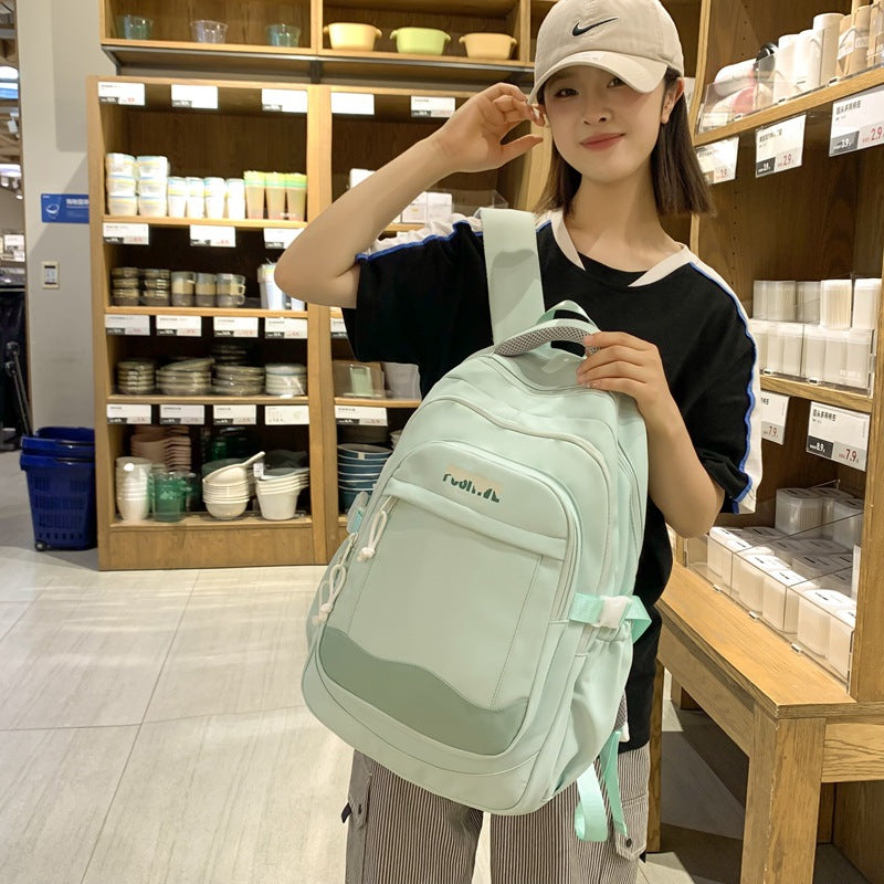 Autumnew arrival backpack female college student school bag high-looking contrast color dopamine sweet girl lightweight backpack
