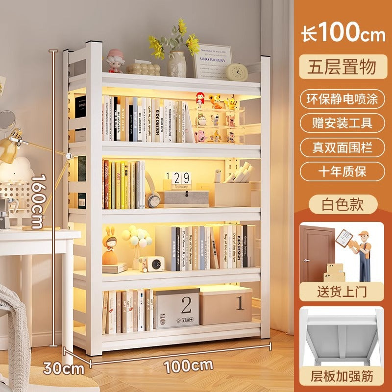 Multi-tier floor storage rack, steel bookshelf for home, living room, bedroom, kids' picture book organizer, simple iron art bookcase