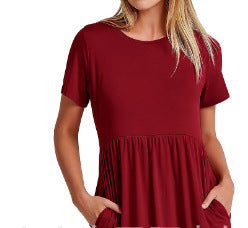 Spot 2024 new women's clothing   explosion temperament round neck pleated solid color pendulum dress