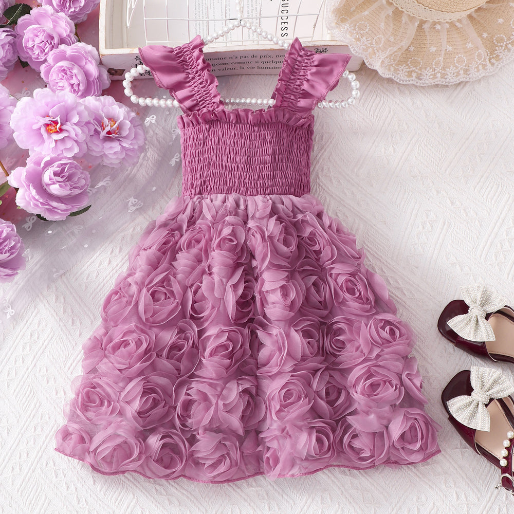 Baby & toddler (girls') dress, 3d rose bouquet bustier flutter sleeve dress