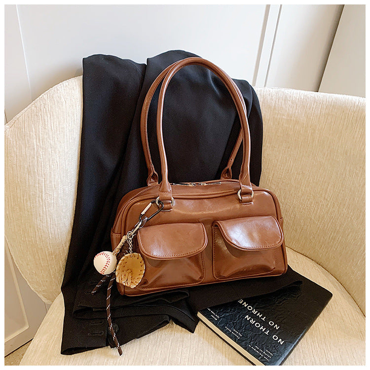 Retro underarm bag women's 2025 new textured tote shoulder bag niche large-capacity portable commuter bag