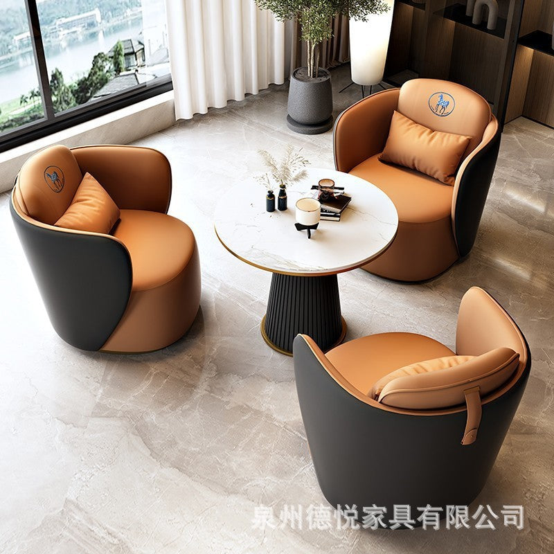 Commercial curved leather sofa office reception coffee table hotel sales center beauty salon reception negotiation table and chair set