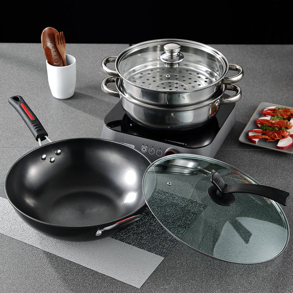 St. Bede stainless steel steamer wok two-piece set, cast iron non-stick wok wok combination soup steamer, gift pot