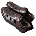 Special big salenew arrivalmen leather sandals summer breathable leather shoes middle-aged and elderly soft bottom dad hole shoes cut out