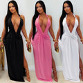 C7715 cross-border   fashion women's sexy deep v halter backless bodycon dress