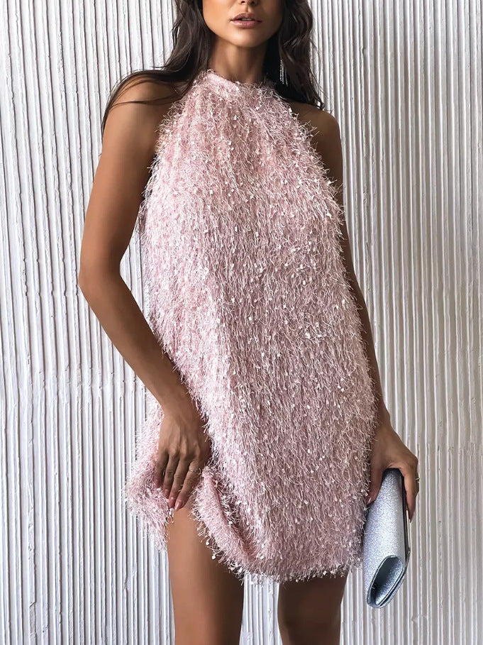 summer princess dress, chanel-inspired tassel dress, round neck tank dress, formal dress, backless new arrival