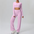 High-waisted, straight-leg, wide-leg, quick-drying yoga set with built-in bra pads, featuring a cropped, long-sleeved design. perfect for outdoor running and fitness activities for women