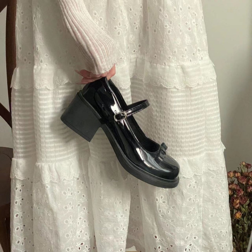 Bow Japanese muffin shoes women's 2025 spring new British style sweet skirt jk cute princess small leather shoes